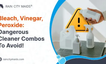 Thumbnail for the blog 'Bleach, Vinegar, Peroxide: Dangerous Cleaner Combos To Avoid!' showing labeled cleaning bottles and a warning sign highlighting hazardous combinations.